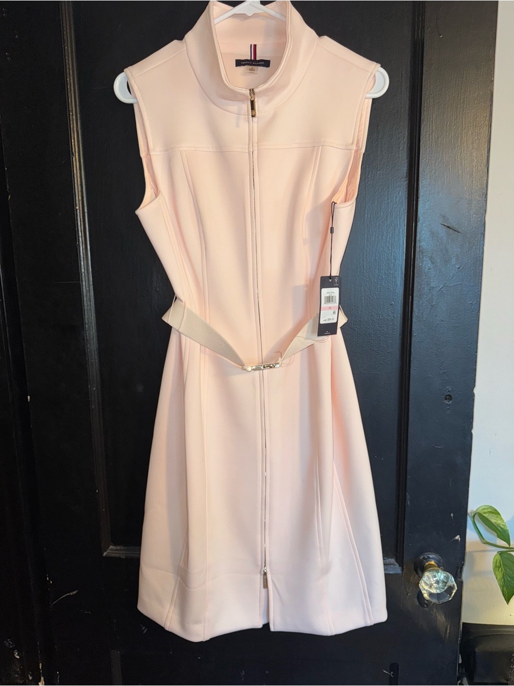 Tommy Hilfiger Cream Zip-Front Sleeveless Belted Dress